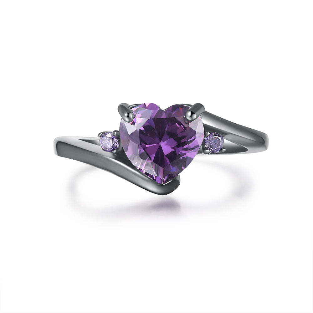 Wholesale Black Gold Heart Zircon Copper Rings